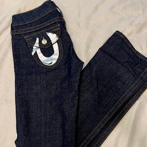 True Religion Becky denim authentic jeans SZ 27 dark blue wash flare